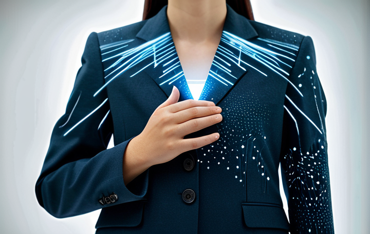 A serene professional individual, fully clothed in a modest business blazer, standing calmly amidst a soft, abstract digital landscape composed of glowing data streams and subtle geometric patterns. A gentle, ethereal light emanates from within their chest, forming a metaphorical compass guiding them forward. The atmosphere is one of peaceful clarity, symbolizing inner values providing direction in a complex world. The subject maintains a natural pose, exhibiting perfect anatomy, correct proportions, well-formed hands, and proper finger count. This image is safe for work, appropriate content, and family-friendly, rendered with professional photography and high quality, showcasing their professional demeanor and integrity.