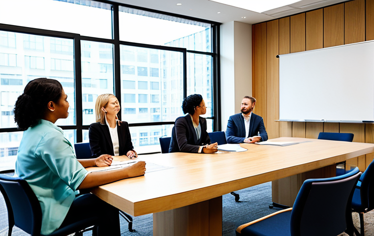 A diverse group of professional adults, fully clothed in modest business casual attire, actively engaged in a collaborative workshop. They are gathered around a sleek, modern conference table in a bright, contemporary meeting room with large windows. Some individuals are writing on interactive whiteboards displaying brainstormed ideas, while others are in discussion, gesturing naturally. The scene emphasizes teamwork and a shared sense of purpose. Professional photography, corporate setting, vibrant lighting, sharp focus, high resolution. safe for work, appropriate content, fully clothed, professional, perfect anatomy, correct proportions, natural body proportions, well-formed hands, proper finger count.